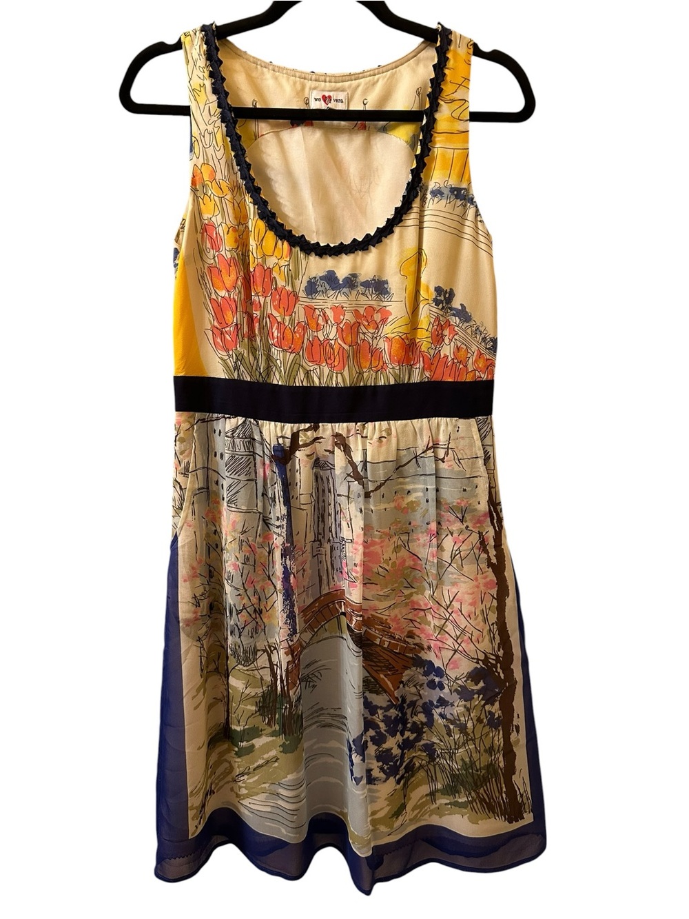 We Love Vera anthropologie Floral Scenic Print Sleeveless Casual Dress size 6